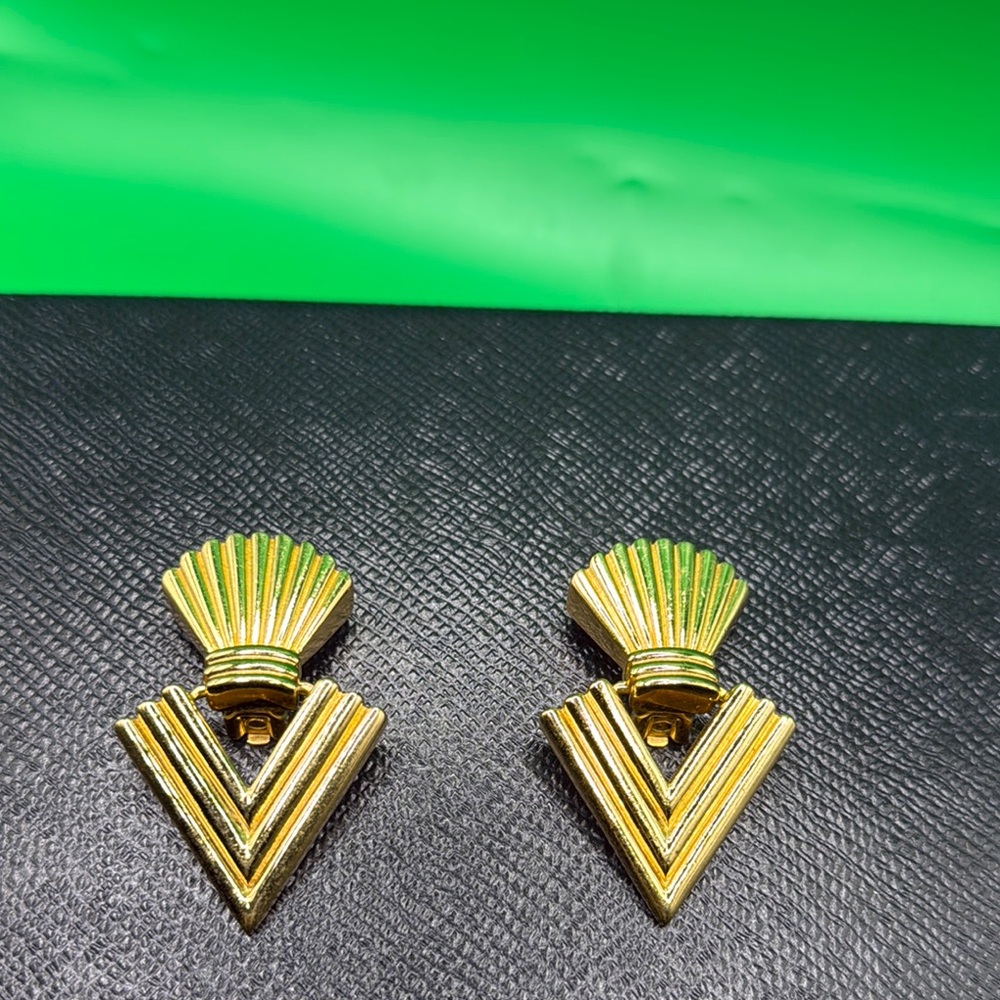 Dior Gold Geometric Earrings with Art Deco Design